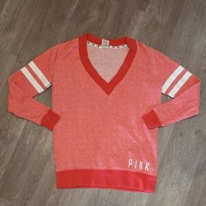 Pink (Victoria's Secret) V-Neck Sweater with White Accents